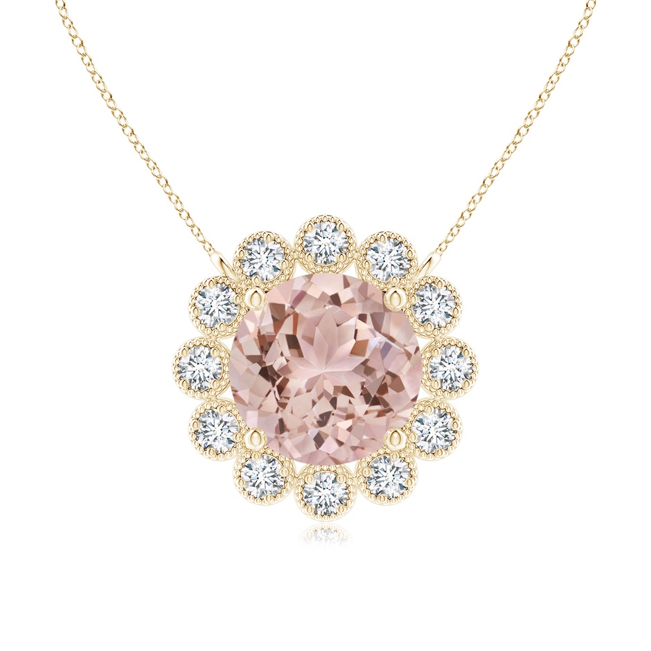6mm AAA Morganite Pendant with Bezel-Set Diamond Halo in Yellow Gold 