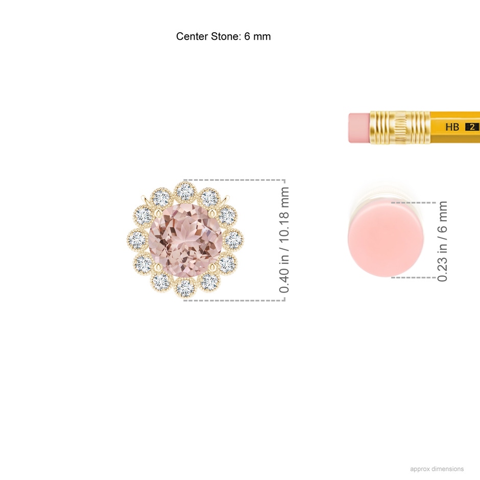 6mm AAA Morganite Pendant with Bezel-Set Diamond Halo in Yellow Gold ruler