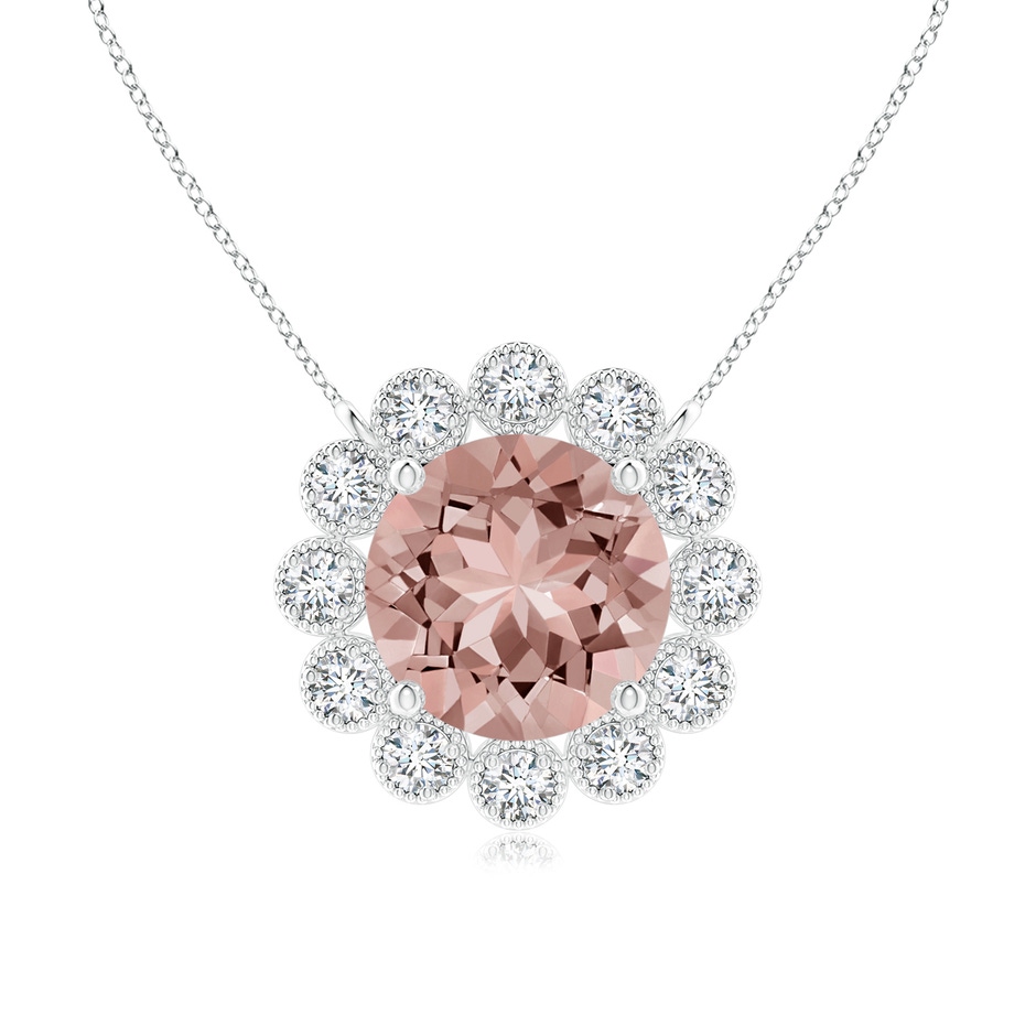 6mm AAAA Morganite Pendant with Bezel-Set Diamond Halo in White Gold 