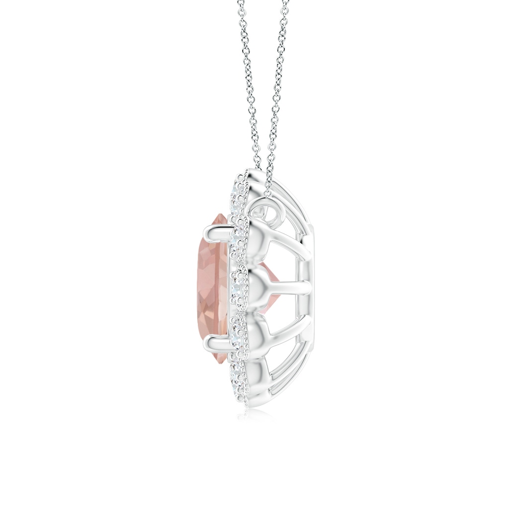 6mm AAAA Morganite Pendant with Bezel-Set Diamond Halo in White Gold Side 1