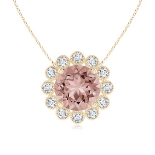 6mm AAAA Morganite Pendant with Bezel-Set Diamond Halo in Yellow Gold