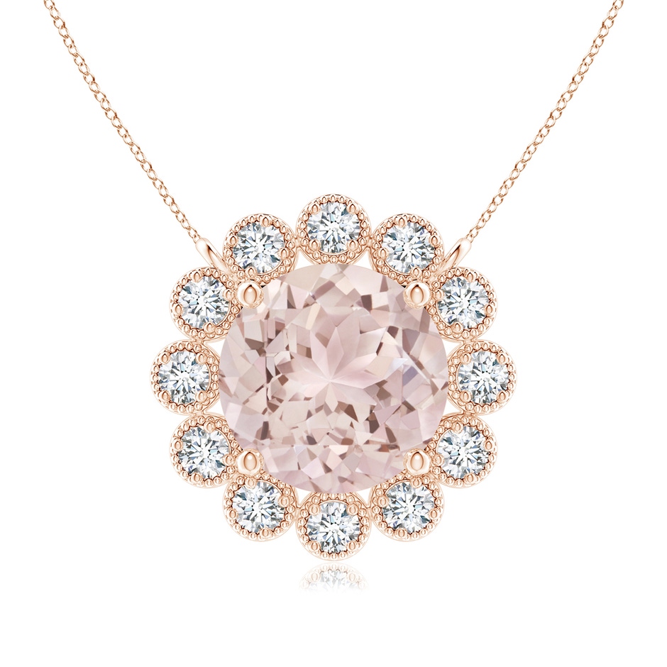 7mm A Morganite Pendant with Bezel-Set Diamond Halo in Rose Gold 