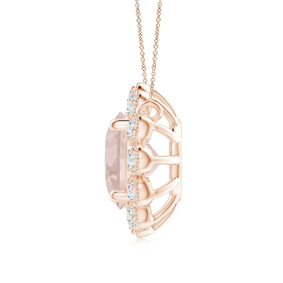7mm A Morganite Pendant with Bezel-Set Diamond Halo in Rose Gold side 1