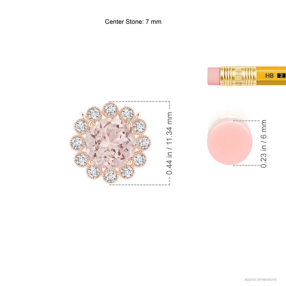 7mm A Morganite Pendant with Bezel-Set Diamond Halo in Rose Gold ruler