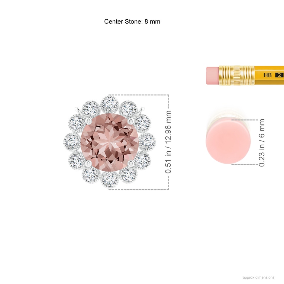 8mm AAAA Morganite Pendant with Bezel-Set Diamond Halo in P950 Platinum ruler