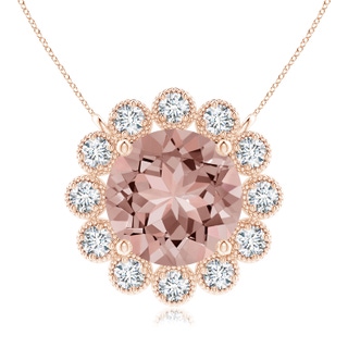 8mm AAAA Morganite Pendant with Bezel-Set Diamond Halo in Rose Gold