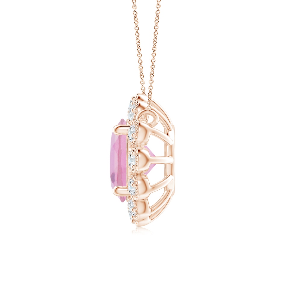 6mm A Pink Tourmaline Pendant with Bezel-Set Diamond Halo in Rose Gold side 1