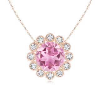 6mm AA Pink Tourmaline Pendant with Bezel-Set Diamond Halo in Rose Gold