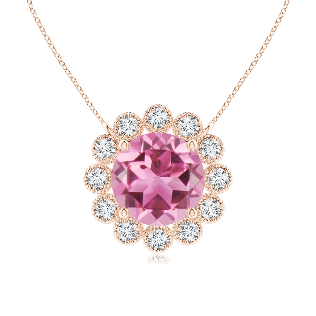 6mm AAA Pink Tourmaline Pendant with Bezel-Set Diamond Halo in Rose Gold