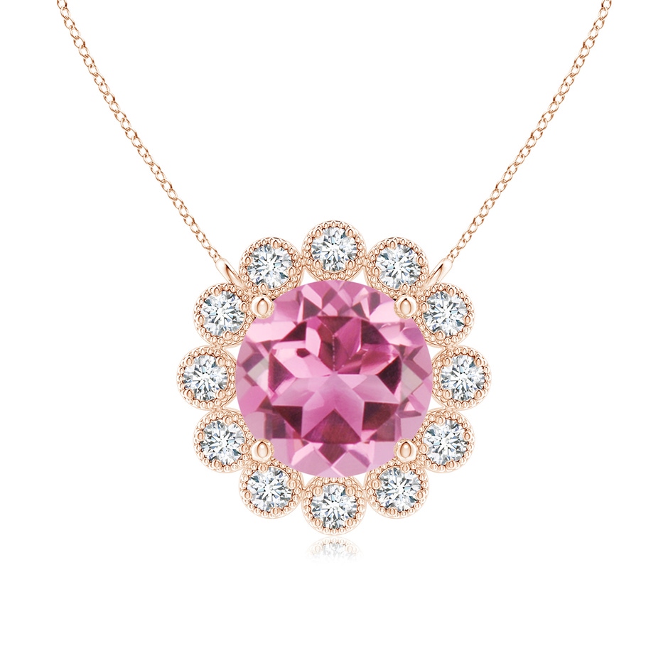 6mm AAA Pink Tourmaline Pendant with Bezel-Set Diamond Halo in Rose Gold 