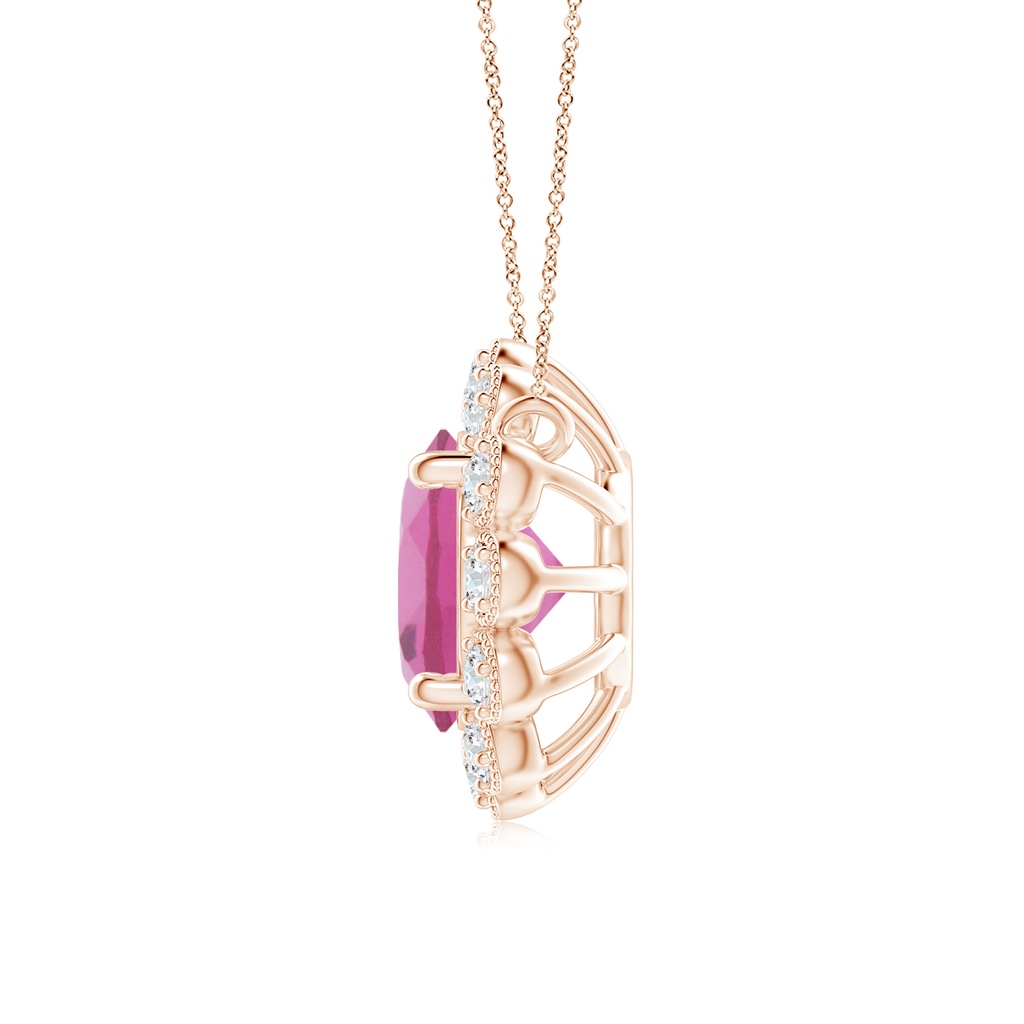 6mm AAA Pink Tourmaline Pendant with Bezel-Set Diamond Halo in Rose Gold Side 1