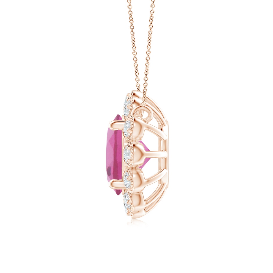 6mm AAA Pink Tourmaline Pendant with Bezel-Set Diamond Halo in Rose Gold side 1