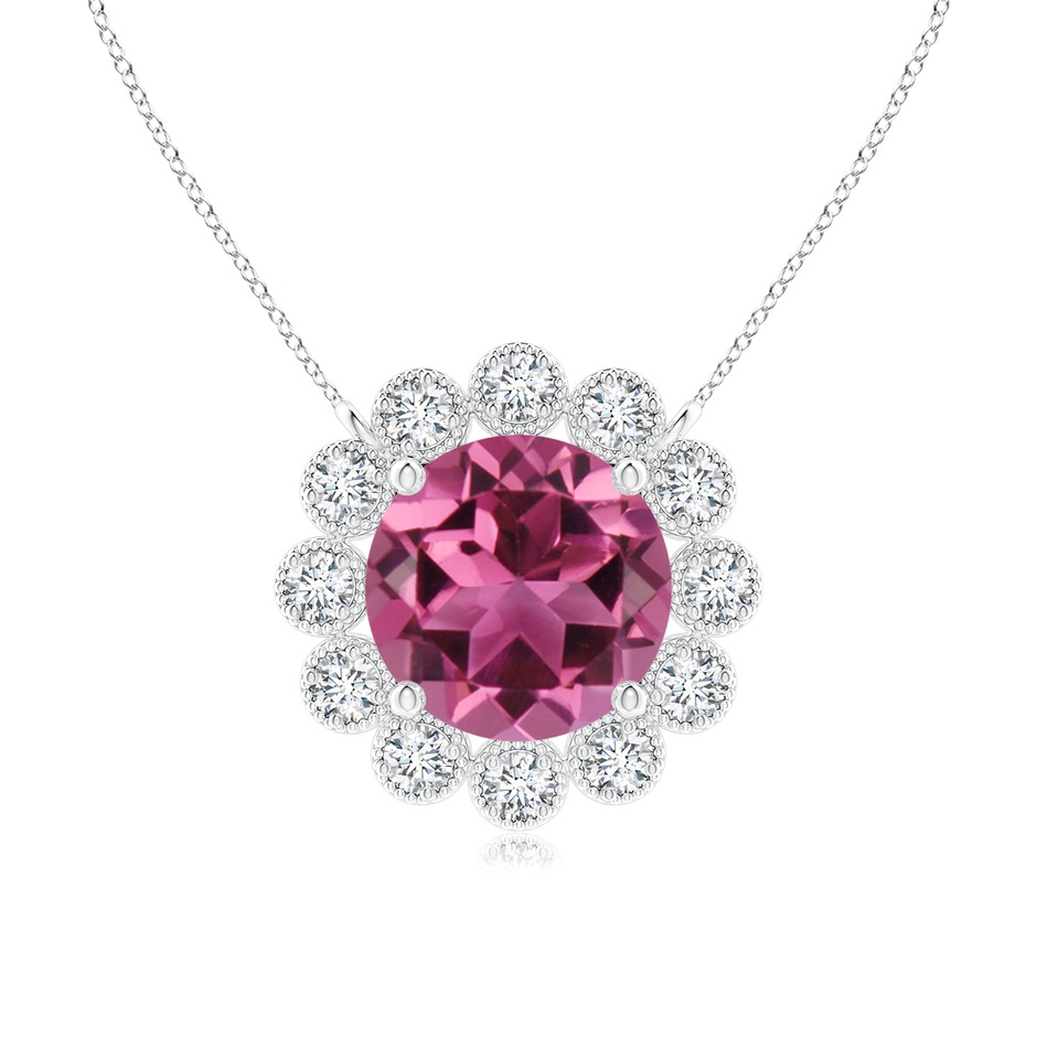 6mm AAAA Pink Tourmaline Pendant with Bezel-Set Diamond Halo in White Gold 