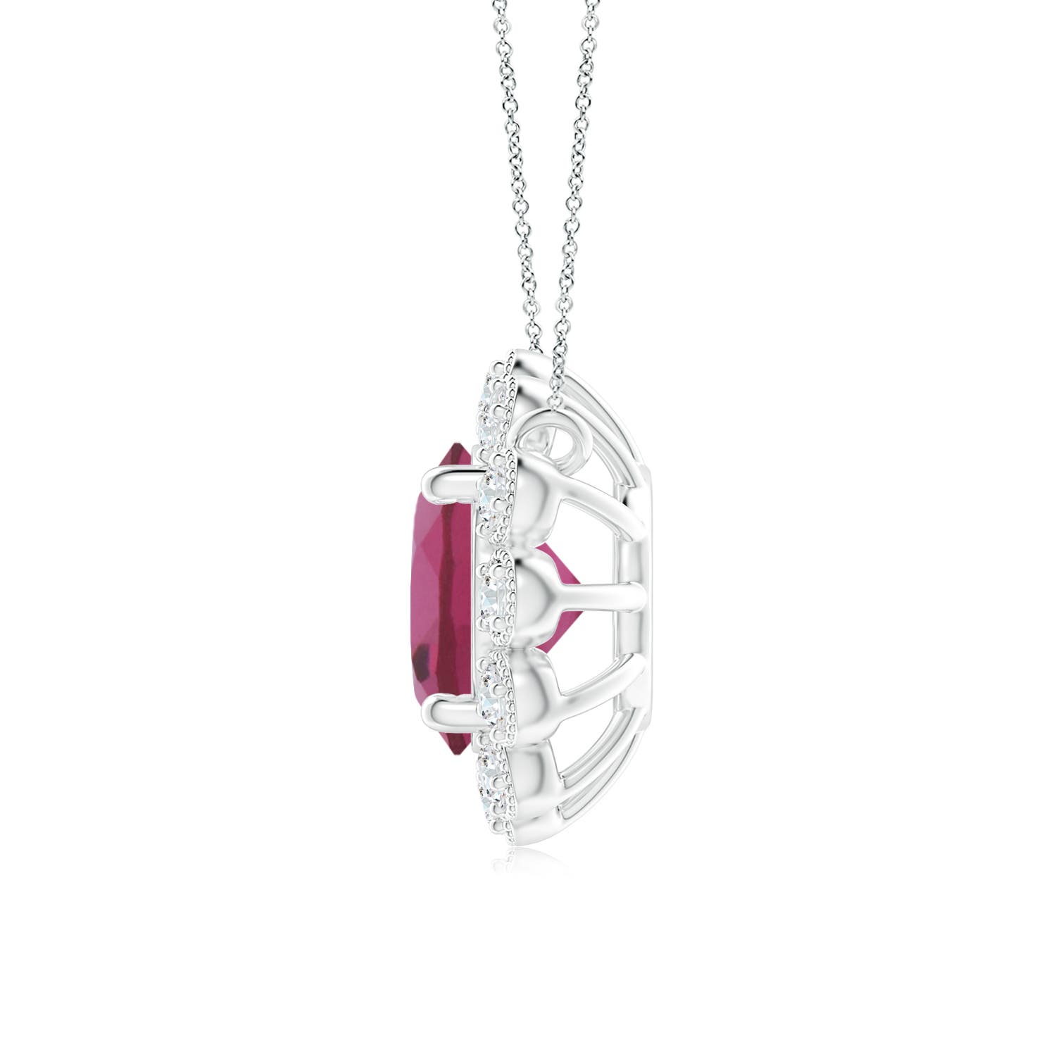 6mm AAAA Pink Tourmaline Pendant with Bezel-Set Diamond Halo in White Gold - side 3