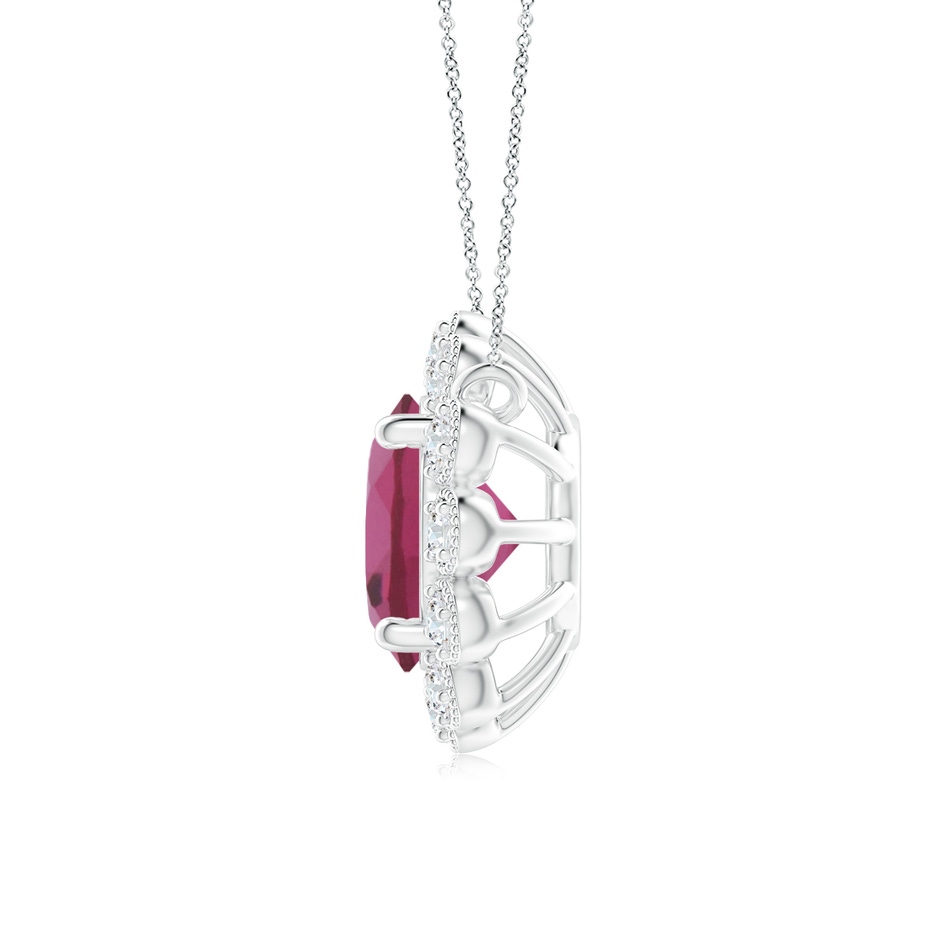 6mm AAAA Pink Tourmaline Pendant with Bezel-Set Diamond Halo in White Gold side 1