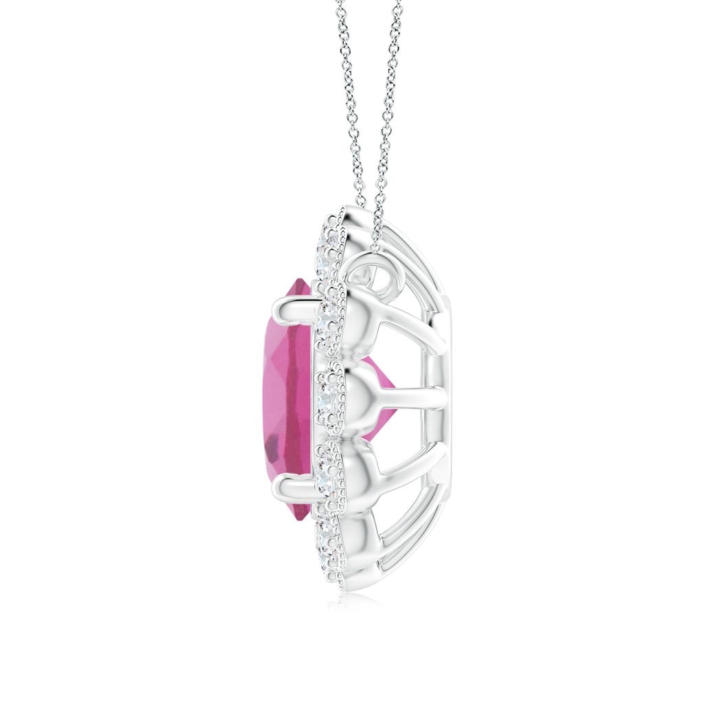 7mm AAA Pink Tourmaline Pendant with Bezel-Set Diamond Halo in White Gold Side 1