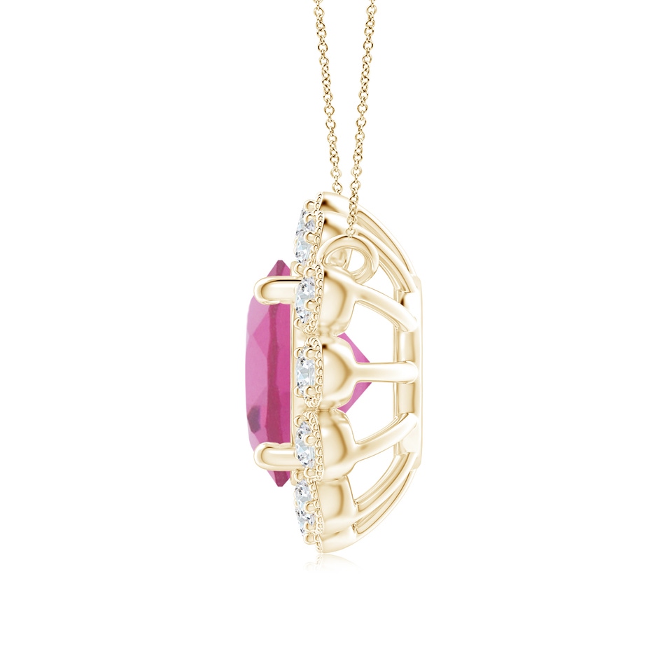 7mm AAA Pink Tourmaline Pendant with Bezel-Set Diamond Halo in Yellow Gold side 1