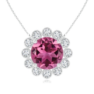 7mm AAAA Pink Tourmaline Pendant with Bezel-Set Diamond Halo in P950 Platinum