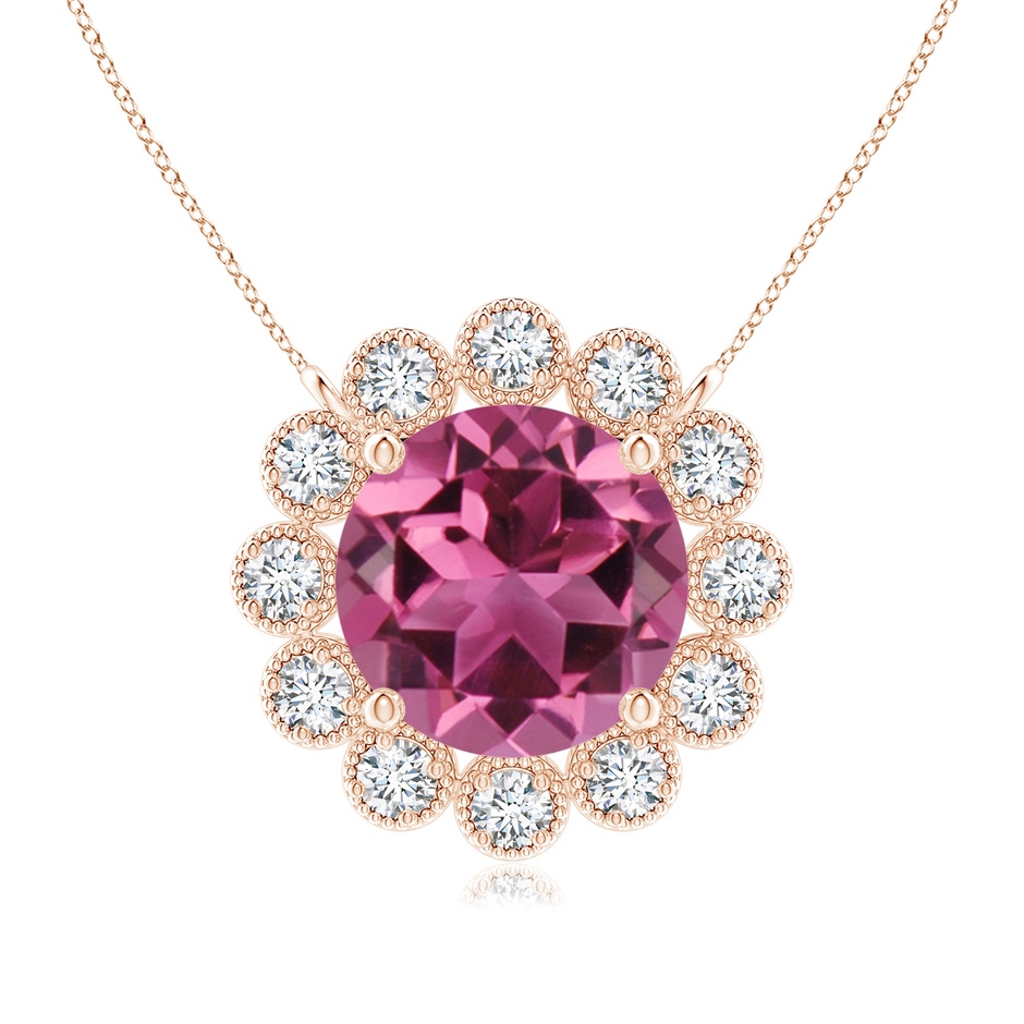 7mm AAAA Pink Tourmaline Pendant with Bezel-Set Diamond Halo in Rose Gold 
