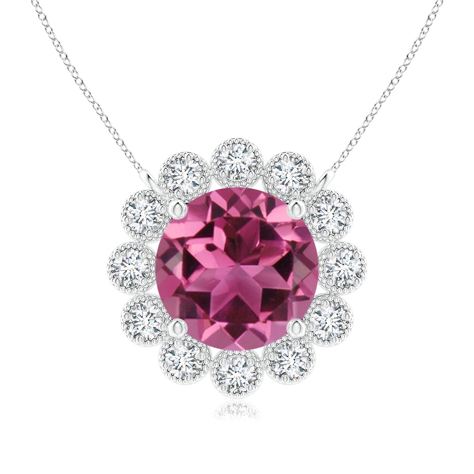 7mm AAAA Pink Tourmaline Pendant with Bezel-Set Diamond Halo in White Gold 