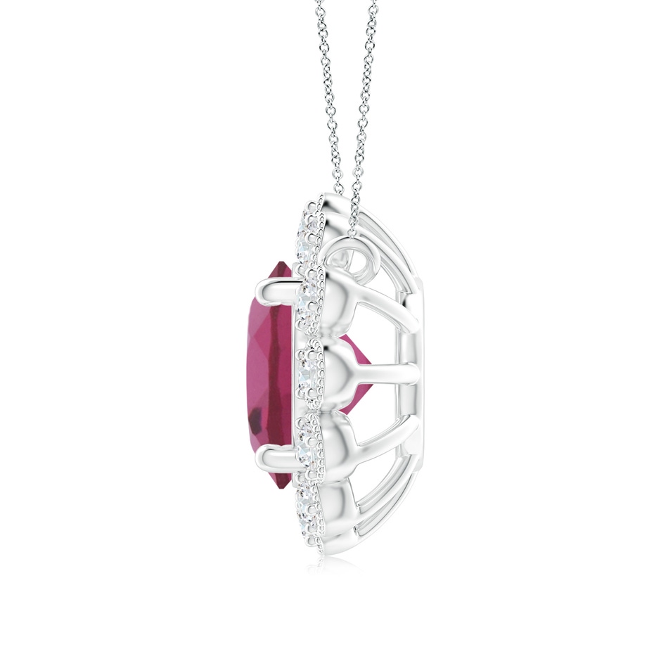 7mm AAAA Pink Tourmaline Pendant with Bezel-Set Diamond Halo in White Gold side 1