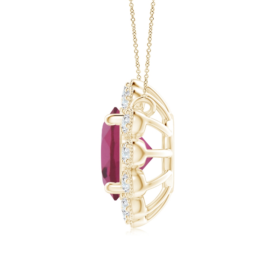 7mm AAAA Pink Tourmaline Pendant with Bezel-Set Diamond Halo in Yellow Gold side 1