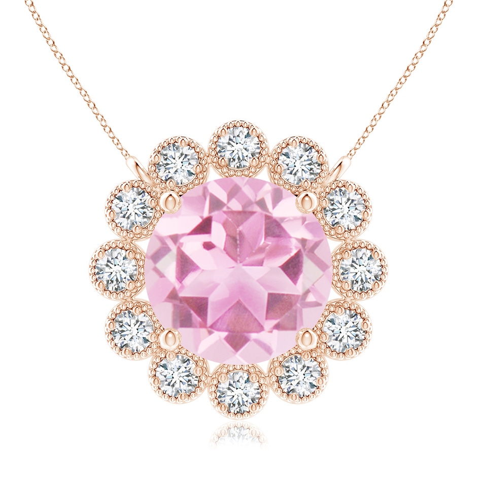 8mm A Pink Tourmaline Pendant with Bezel-Set Diamond Halo in Rose Gold 