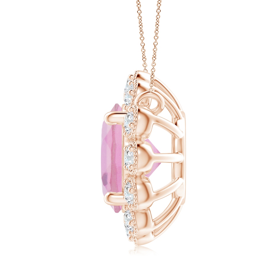 8mm A Pink Tourmaline Pendant with Bezel-Set Diamond Halo in Rose Gold side 1