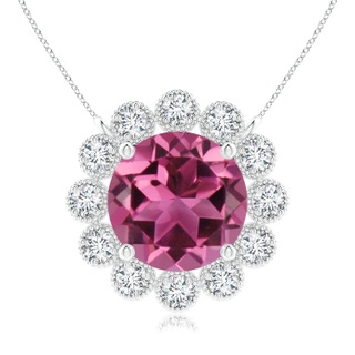 8mm AAAA Pink Tourmaline Pendant with Bezel-Set Diamond Halo in P950 Platinum