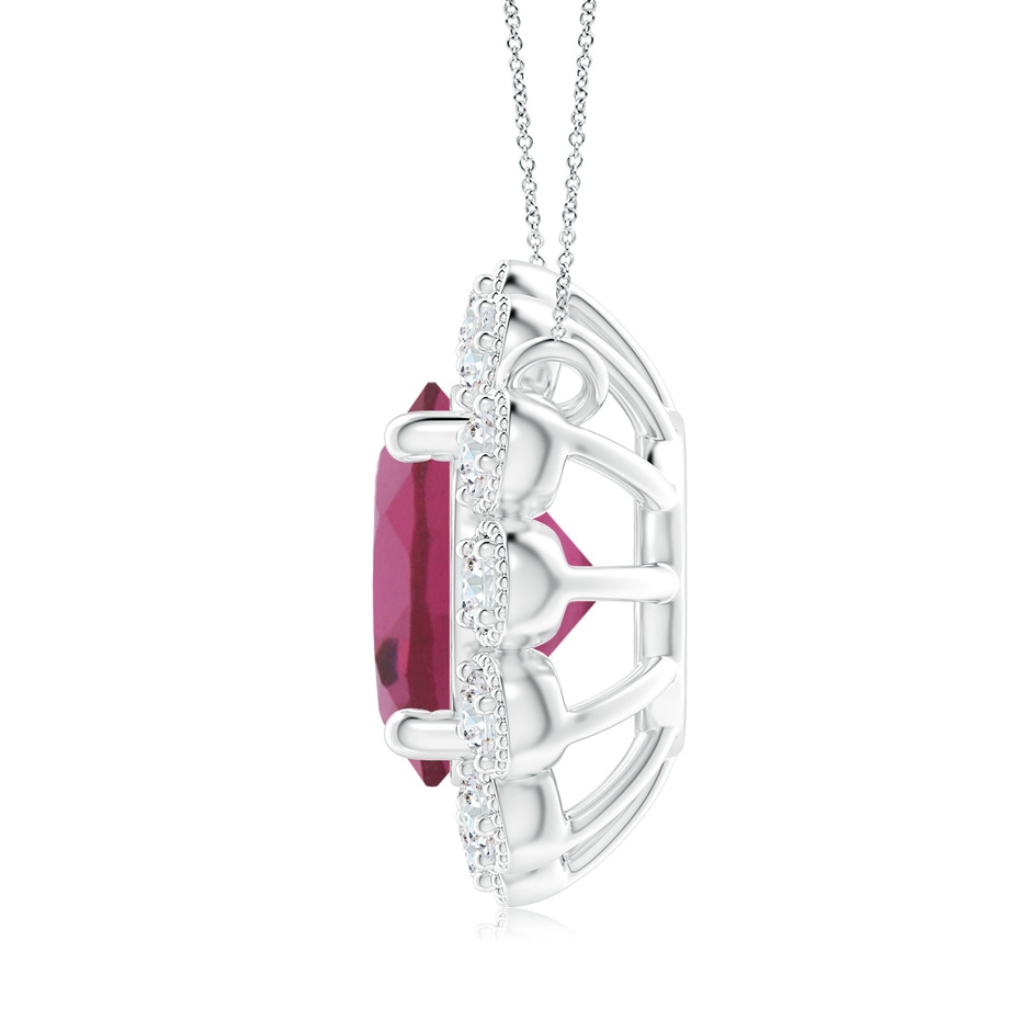 8mm AAAA Pink Tourmaline Pendant with Bezel-Set Diamond Halo in P950 Platinum side 1