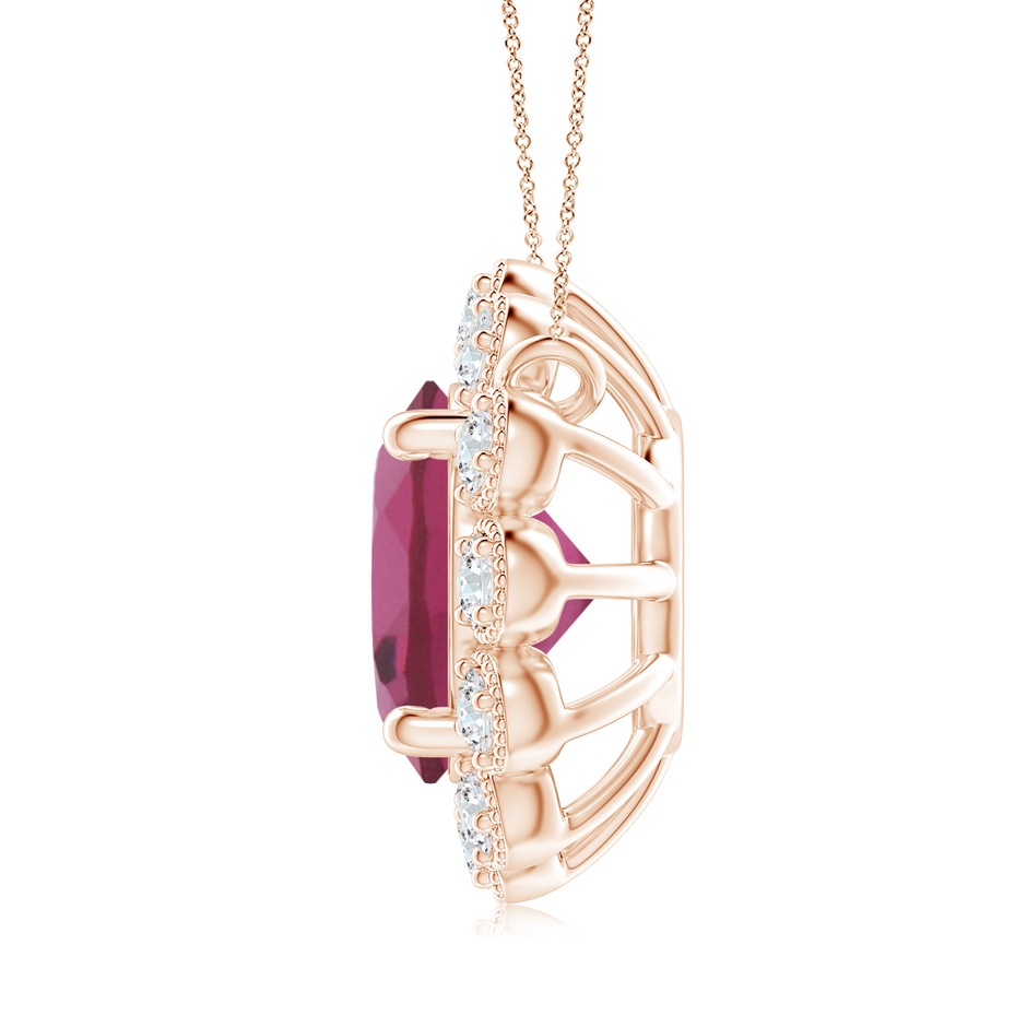 8mm AAAA Pink Tourmaline Pendant with Bezel-Set Diamond Halo in Rose Gold side 1