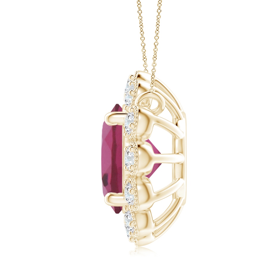 8mm AAAA Pink Tourmaline Pendant with Bezel-Set Diamond Halo in Yellow Gold side 1