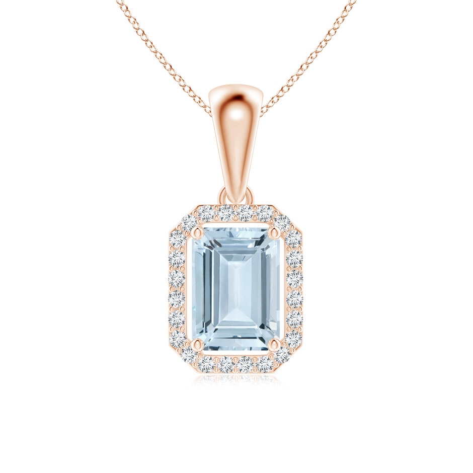6x4mm A Floating Emerald-Cut Aquamarine Halo Pendant in Rose Gold 