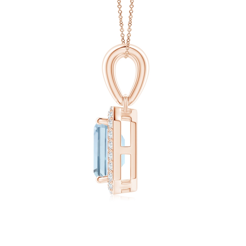 6x4mm A Floating Emerald-Cut Aquamarine Halo Pendant in Rose Gold side 1