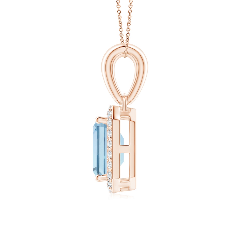 6x4mm AA Floating Emerald-Cut Aquamarine Halo Pendant in Rose Gold side 1