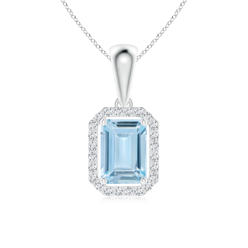 6x4mm AA Floating Emerald-Cut Aquamarine Halo Pendant in White Gold 