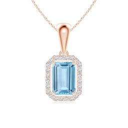 Emerald Cut Aquamarine Halo Necklaces and Pendants