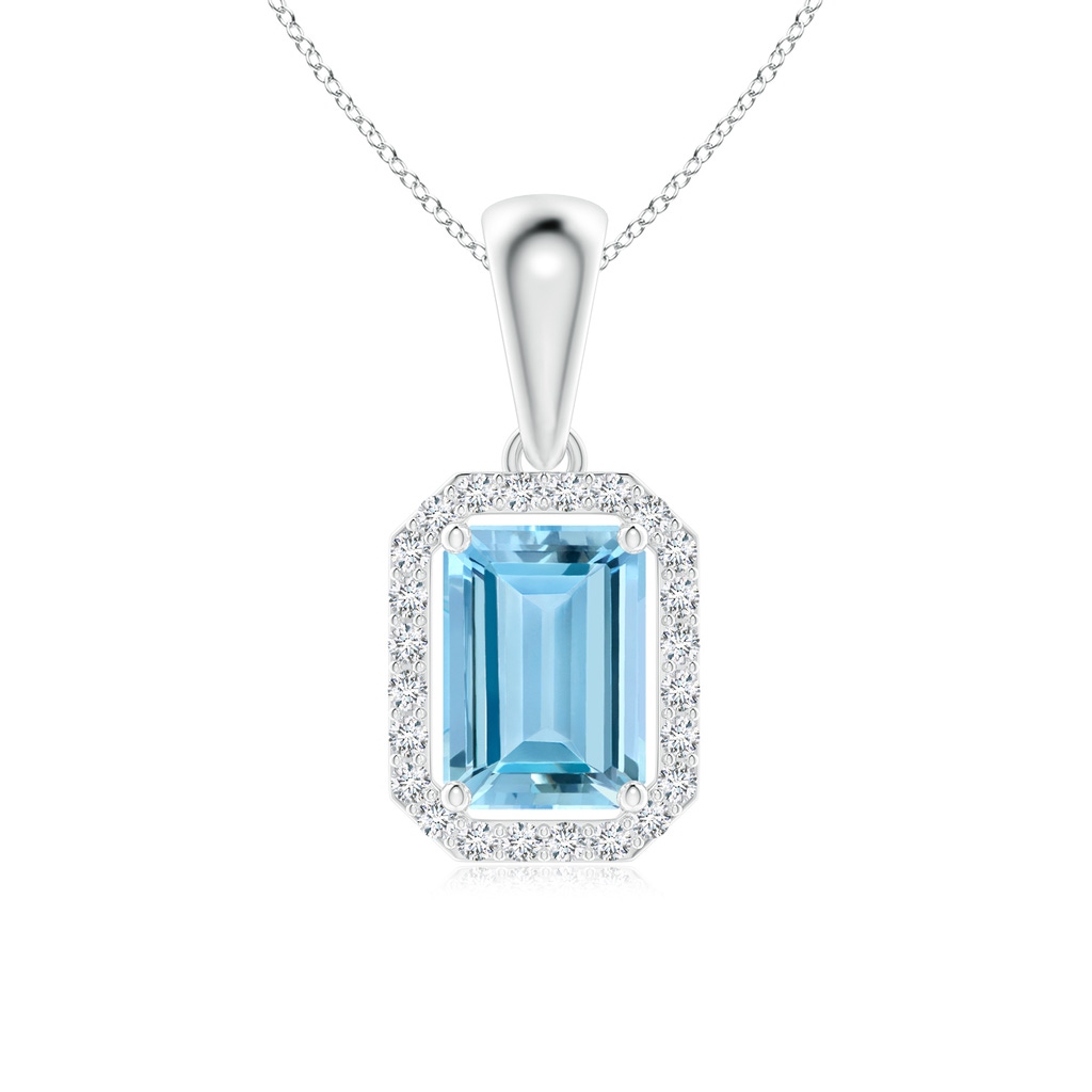 6x4mm AAAA Floating Emerald-Cut Aquamarine Halo Pendant in P950 Platinum