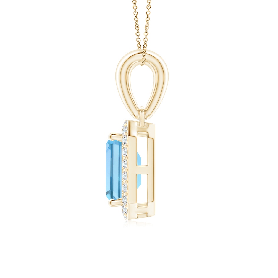 6x4mm AAAA Floating Emerald-Cut Aquamarine Halo Pendant in Yellow Gold side 1