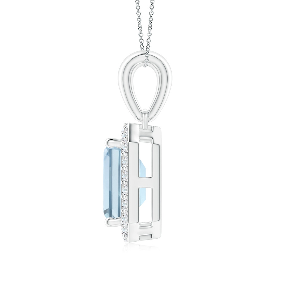 7x5mm A Floating Emerald-Cut Aquamarine Halo Pendant in White Gold side 1