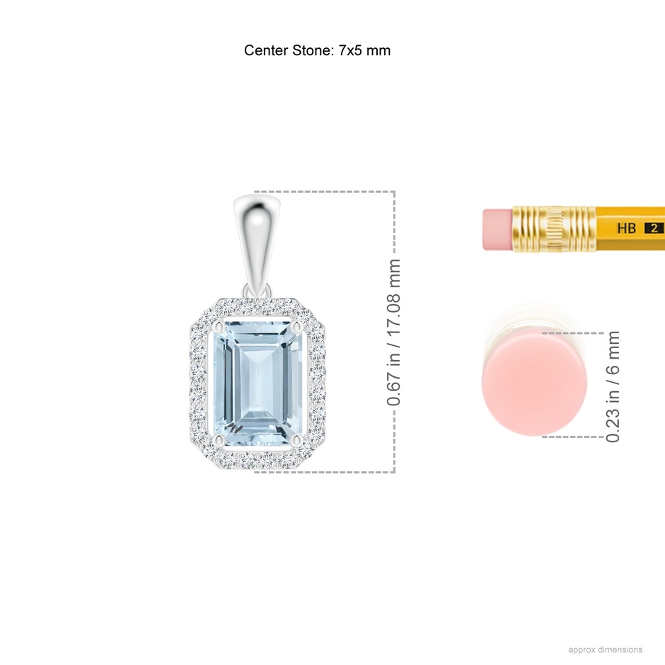 7x5mm A Floating Emerald-Cut Aquamarine Halo Pendant in White Gold ruler
