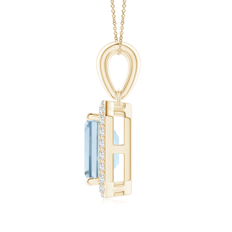 7x5mm A Floating Emerald-Cut Aquamarine Halo Pendant in Yellow Gold side 1
