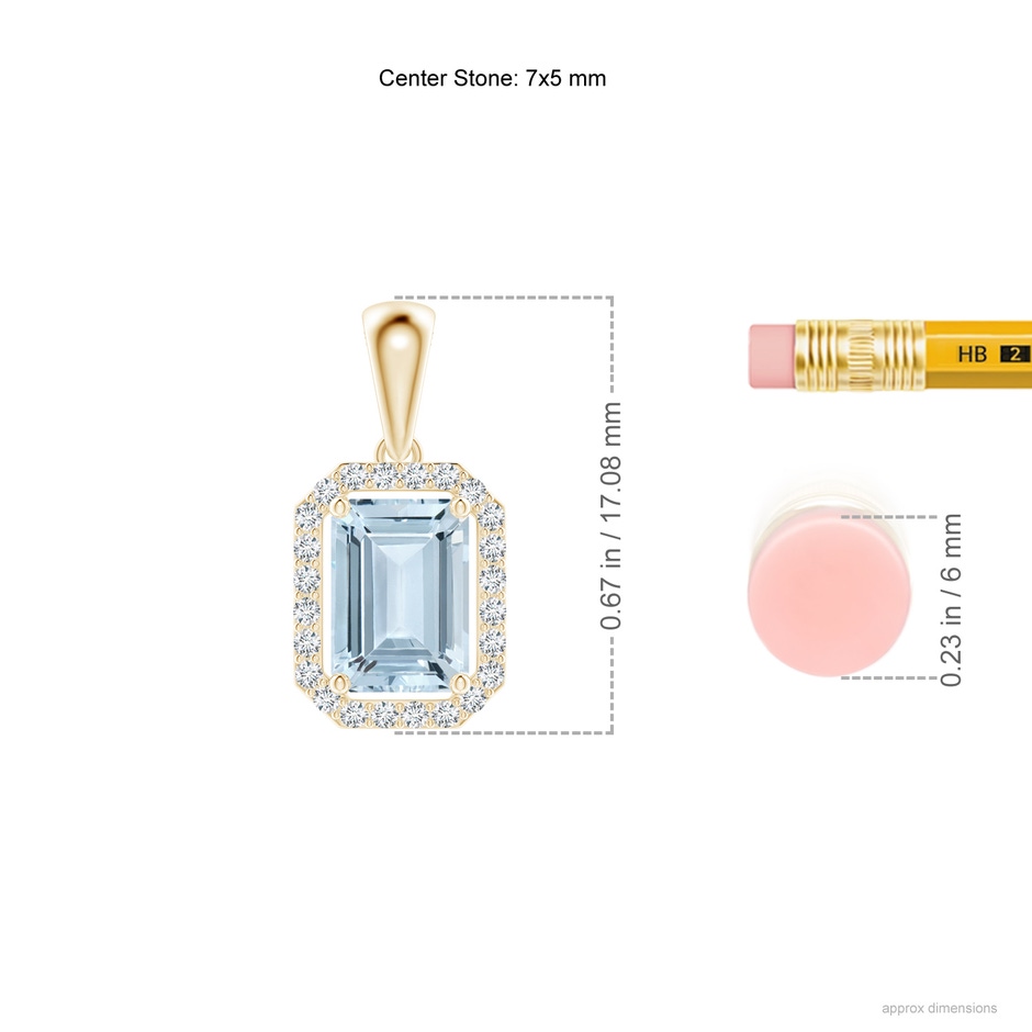 7x5mm A Floating Emerald-Cut Aquamarine Halo Pendant in Yellow Gold ruler