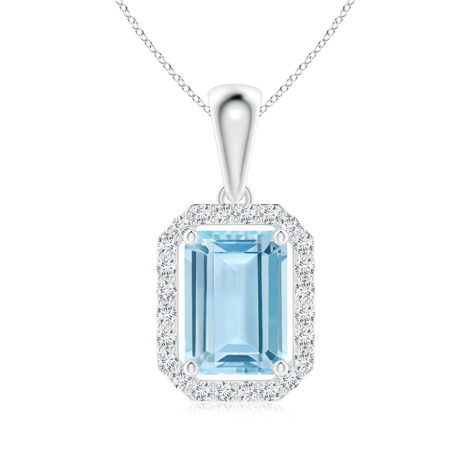 Floating Emerald-Cut Aquamarine Halo Pendant | Angara