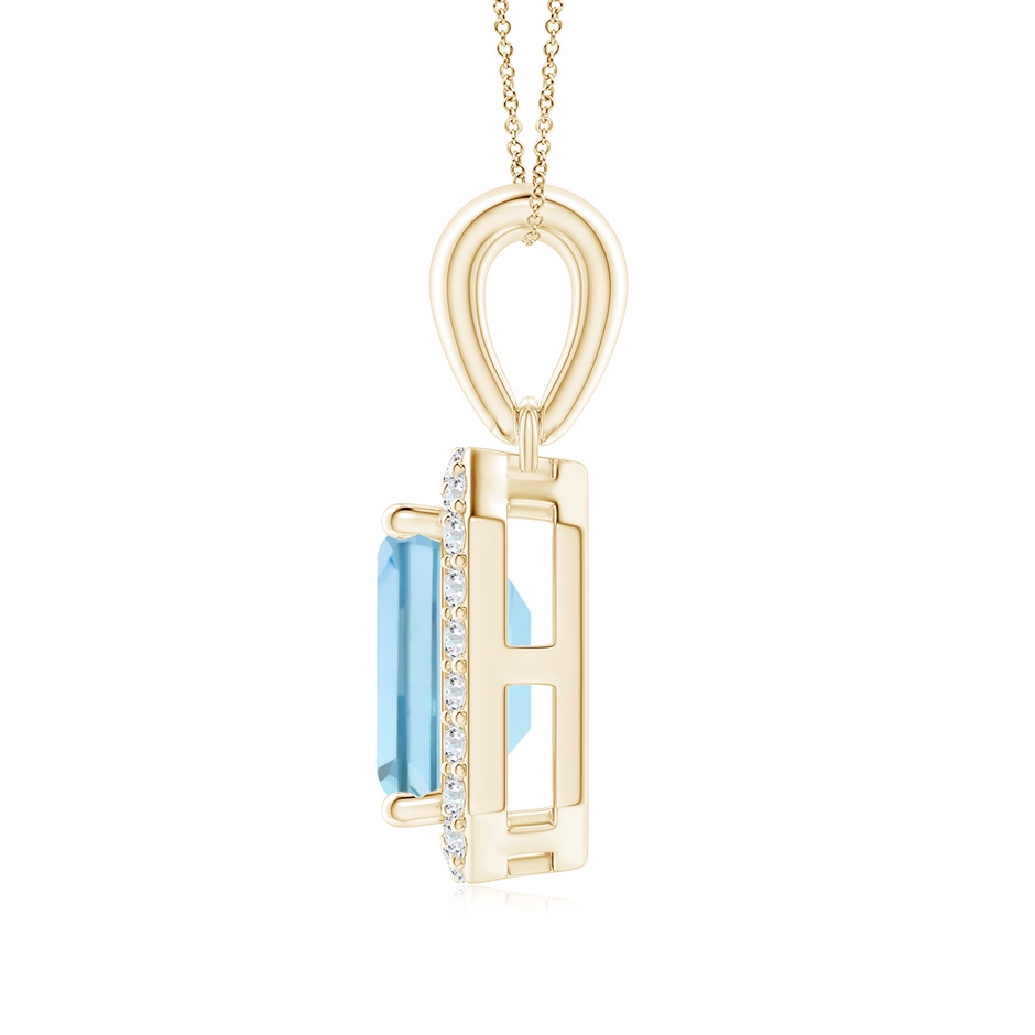 7x5mm AAA Floating Emerald-Cut Aquamarine Halo Pendant in Yellow Gold side 1