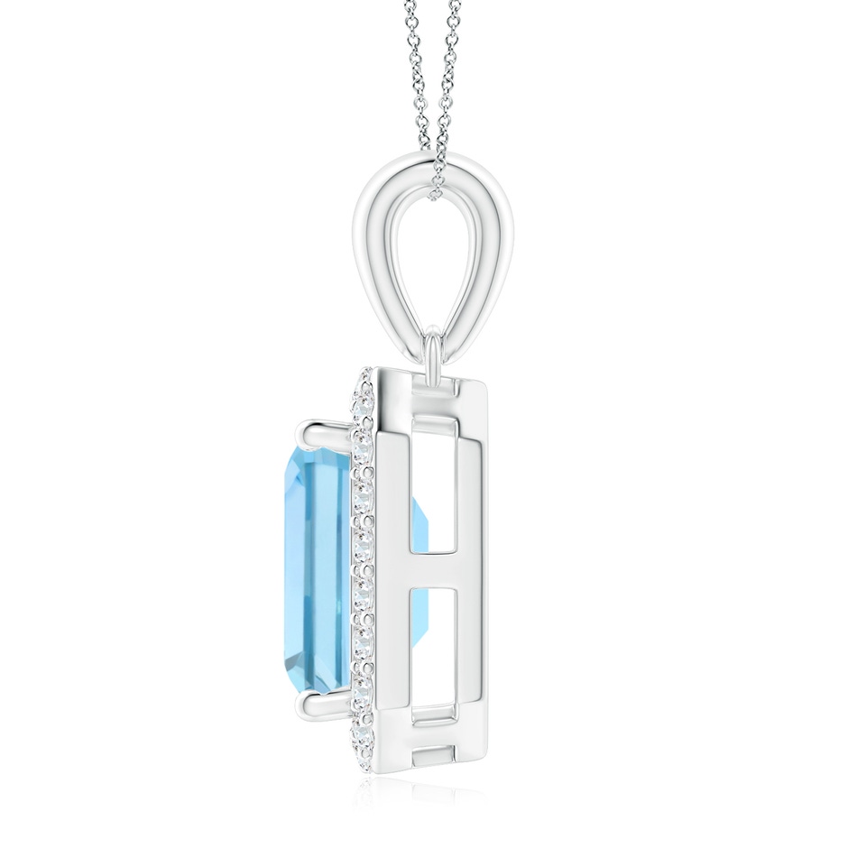 8x6mm AAAA Floating Emerald-Cut Aquamarine Halo Pendant in White Gold side 1