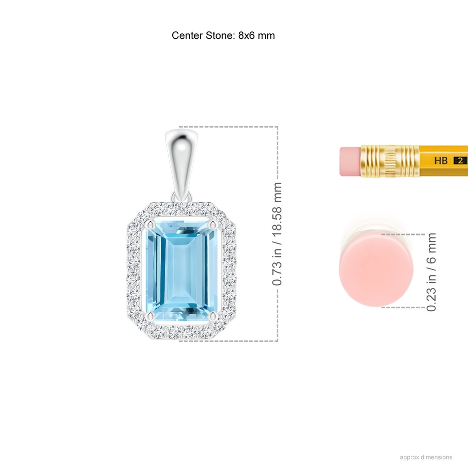 8x6mm AAAA Floating Emerald-Cut Aquamarine Halo Pendant in White Gold ruler