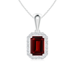 6x4mm AAAA Floating Emerald-Cut Garnet Halo Pendant in P950 Platinum