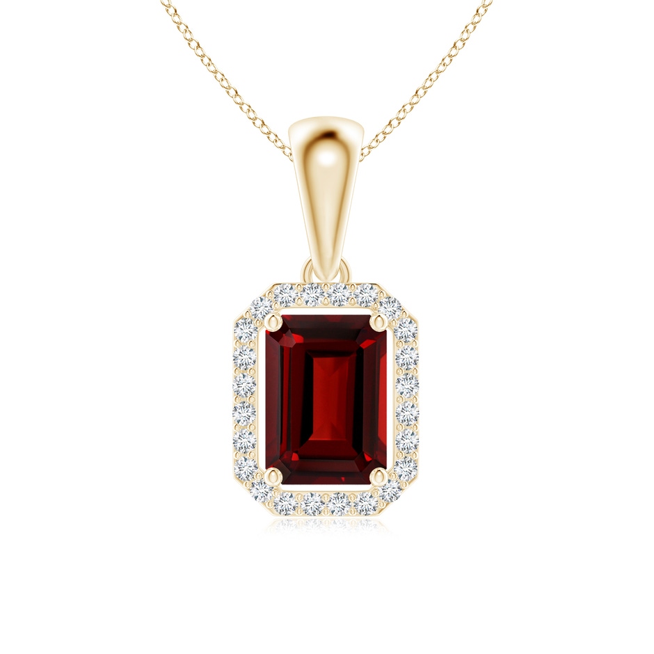 6x4mm AAAA Floating Emerald-Cut Garnet Halo Pendant in Yellow Gold 