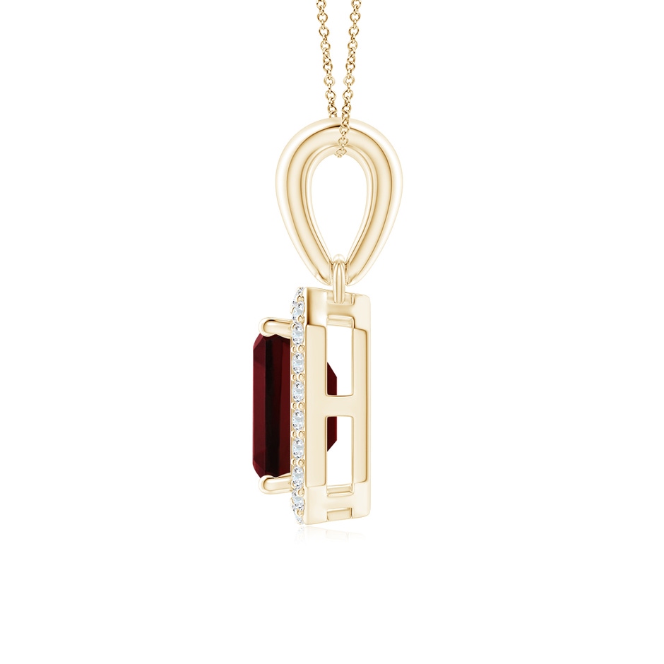 6x4mm AAAA Floating Emerald-Cut Garnet Halo Pendant in Yellow Gold side 1